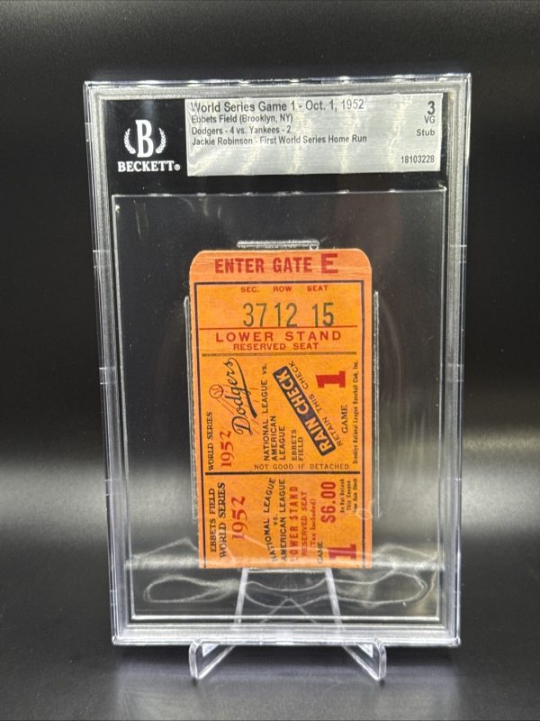 1952 World Series Game 1 Jackie Robinson WS HR # 1 Ticket Stub BECKETT 3 VG