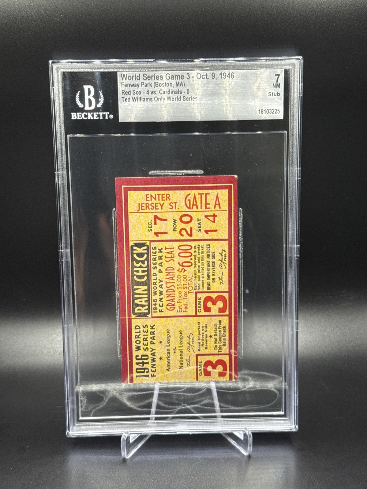 1946 World Series Game 3 Red Sox Ticket Stub Beckett 7 NM Ted Williams Only WS