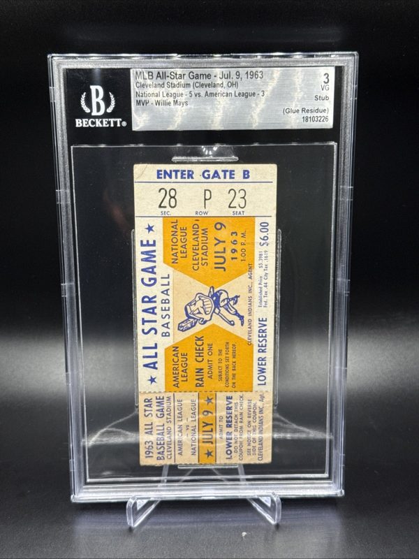 1963 MLB All Star Game Ticket Stub Cleveland Stadium Willie Mays MVP Beckett 3