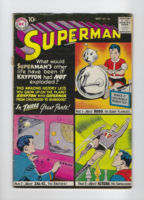 Superman #132 Batman Robin Appearance! Robot Cover! DC Comics 1959