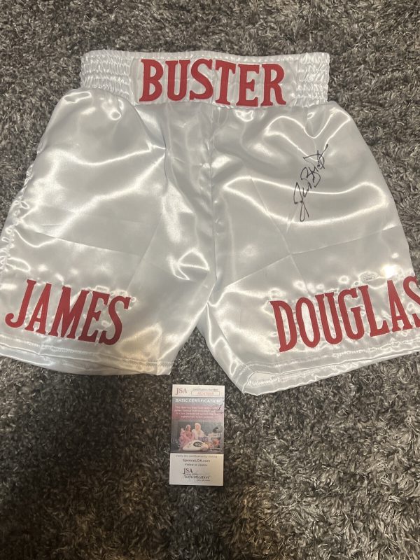 James Buster Douglas Signed White Boxing Trunks JSA And Beckett COA BAS