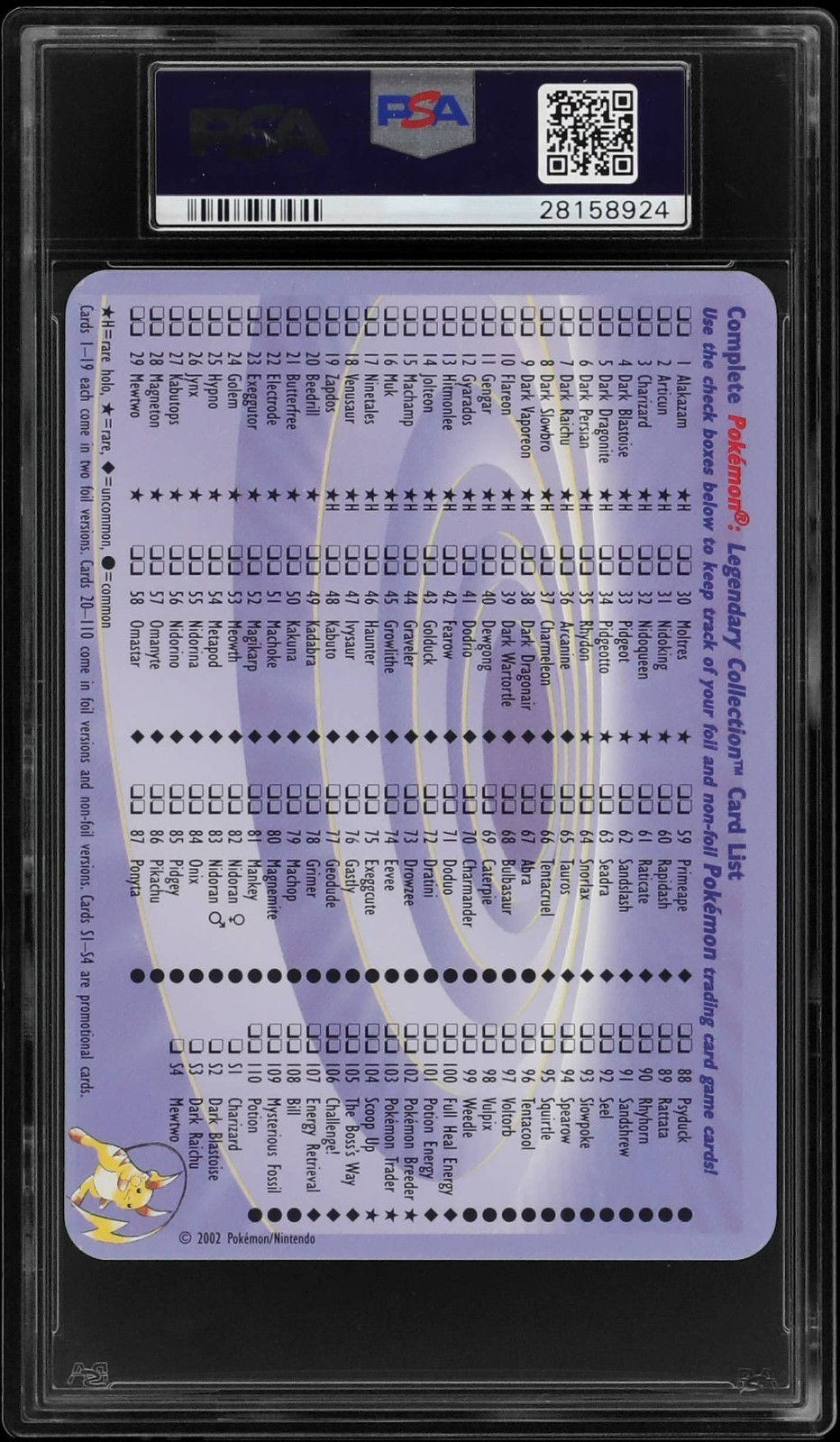 PSA 10 Dark Blastoise Legendary Collection Box Topper 2002