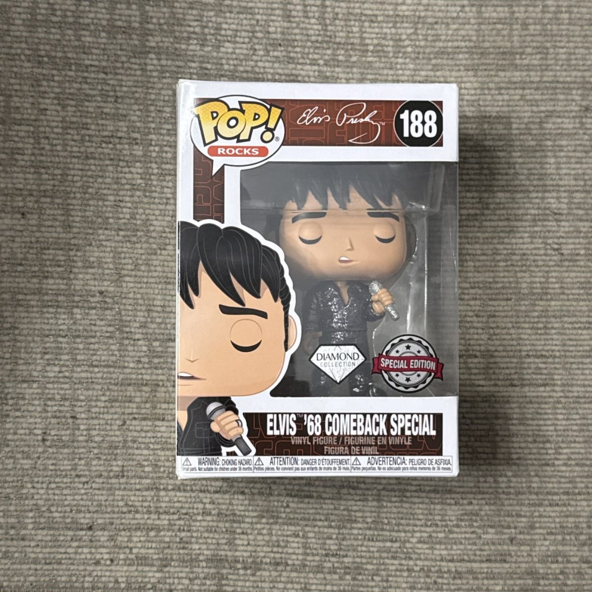 Funko Pop! Rocks Elvis Presley ‘68 Comeback Special #188 EE Excl Diamond Coll