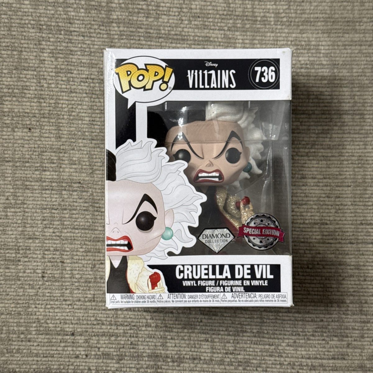Funko POP! Disney Villains Cruella De Vil Diamond Glitter #736 Vinyl Figure NIB