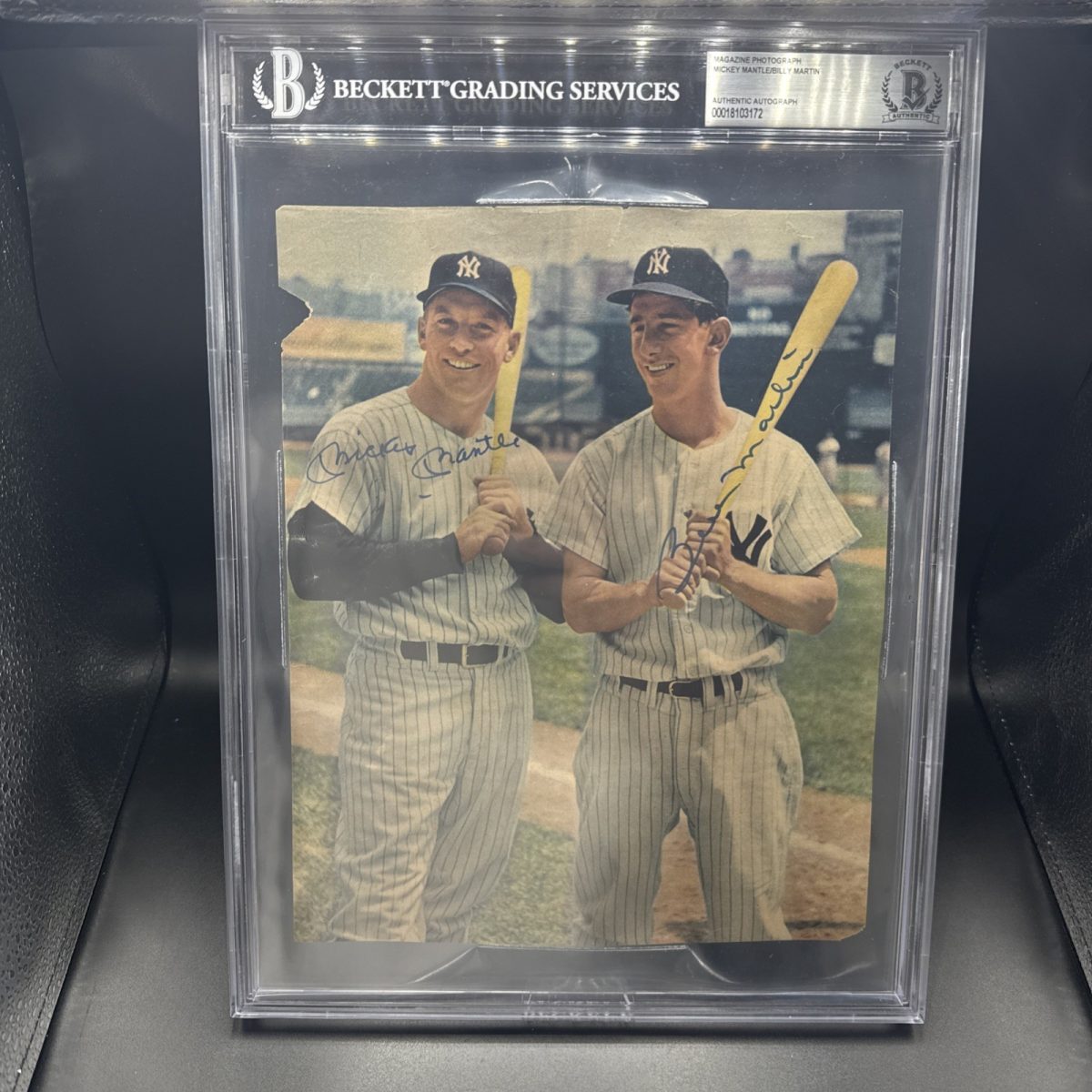 Mickey Mantle Billy Martin Signed Vintage Photo New York Yankees Beckett BGS