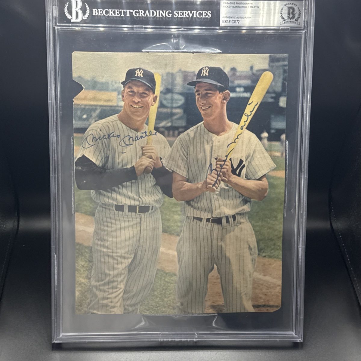 Mickey Mantle Billy Martin Signed Vintage Photo New York Yankees Beckett BGS