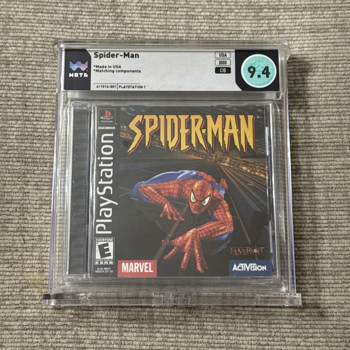 Spider-Man (SONY PlayStation 1, 2000) PS1 BLACK LABEL COMPLETE CIB NEW WATA 9.4