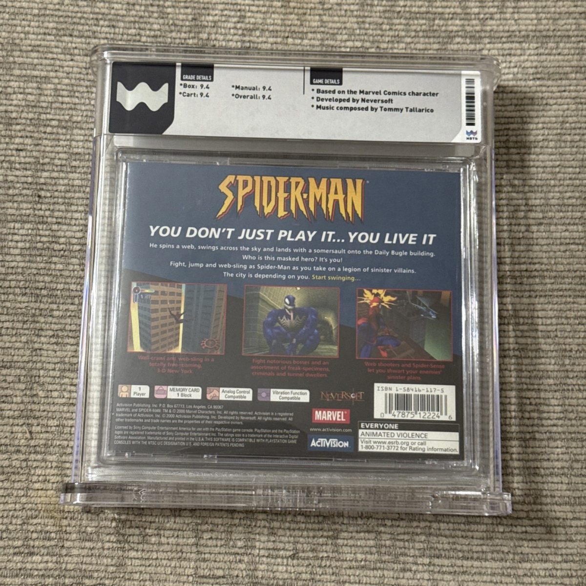 Spider-Man (SONY PlayStation 1, 2000) PS1 BLACK LABEL COMPLETE CIB NEW WATA 9.4