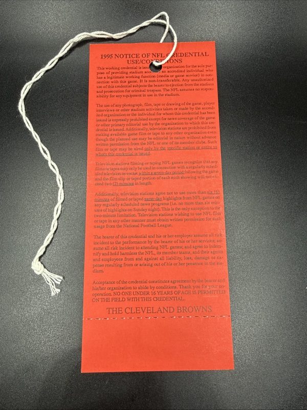 1995 Cleveland Browns Vs Kansas City Chiefs Press Pass Un-Used MINT