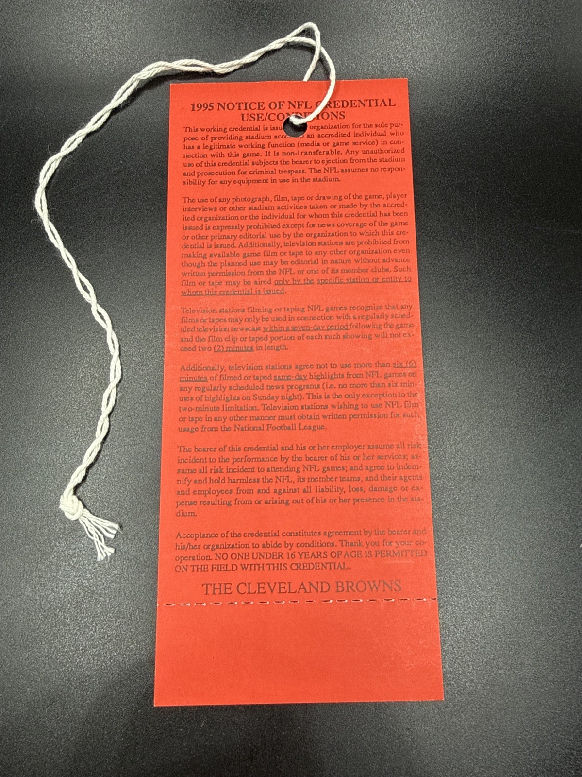 1995 Cleveland Browns Vs Kansas City Chiefs Press Pass Un-Used MINT