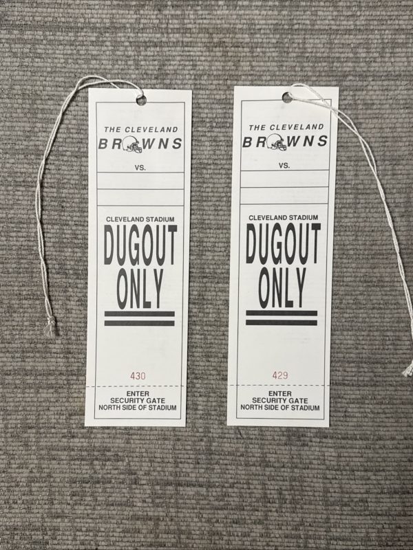 The Cleveland Browns NFL DUGOUT ONLY TICKET PASSES