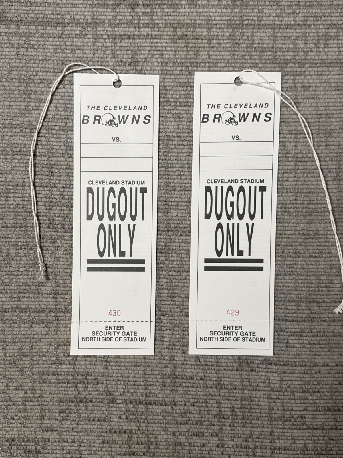 The Cleveland Browns NFL DUGOUT ONLY TICKET PASSES
