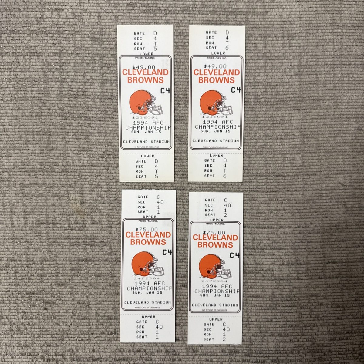 1994 Jan 15 Cleveland Browns Stadium AFC Championship Phantom Football Tickets