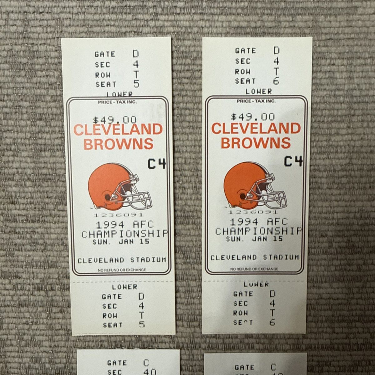 1994 Jan 15 Cleveland Browns Stadium AFC Championship Phantom Football Tickets