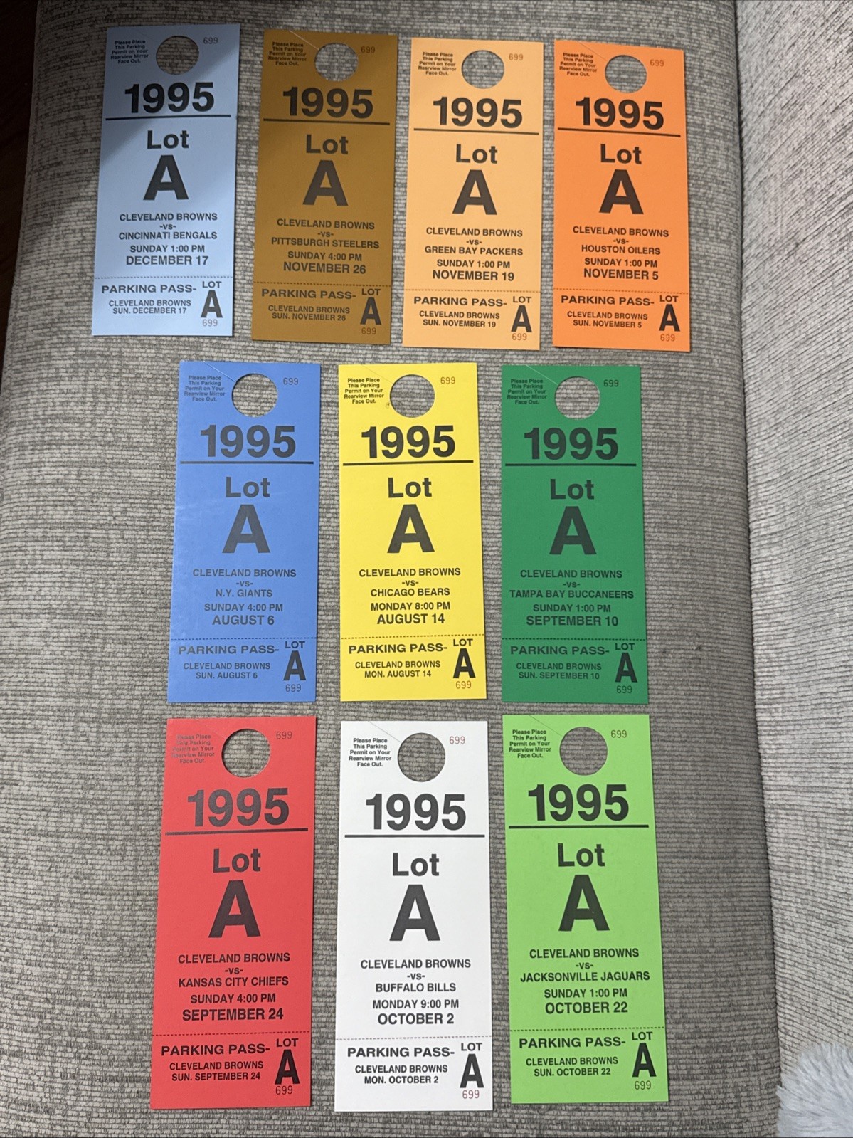 10x 1995 Cleveland Browns Lot A Parking Passes - Giants Bills Chiefs Bears Ect
