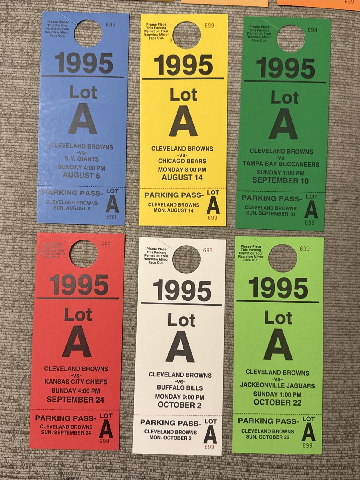 10x 1995 Cleveland Browns Lot A Parking Passes - Giants Bills Chiefs Bears Ect