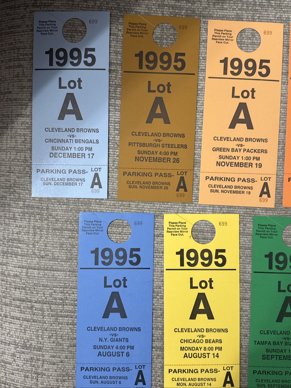 10x 1995 Cleveland Browns Lot A Parking Passes - Giants Bills Chiefs Bears Ect