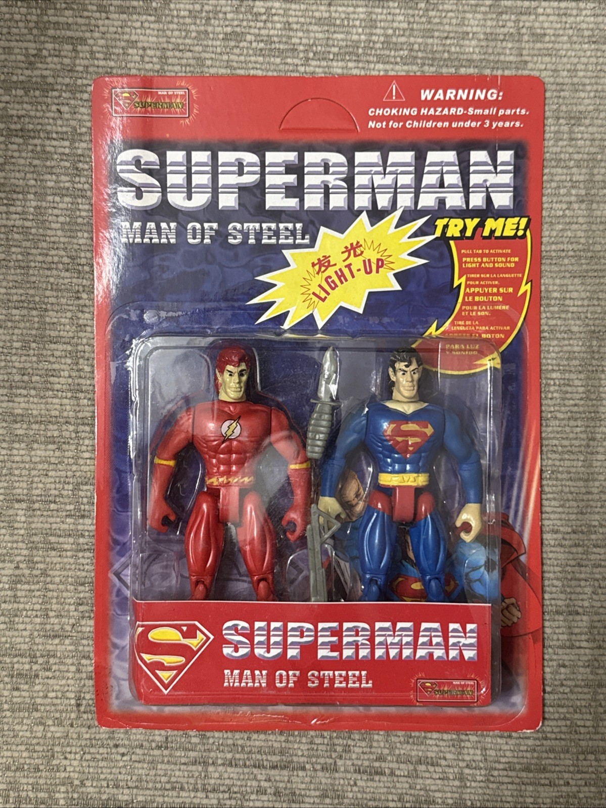 Vintage Superman Man of Steel KO Double Action Flash & Superman Bootleg 6”, New