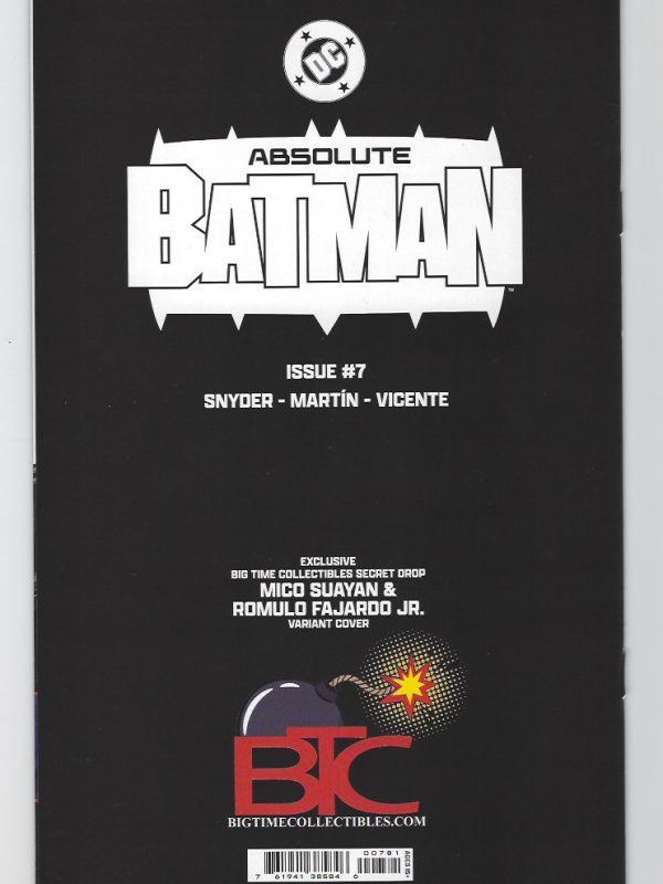 ABSOLUTE BATMAN 7 MICO SUAYAN B&W VIRGIN SECRET DROP C2E2 VARIANT NM 2025 #/500