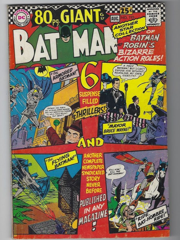 Batman #193 Nice 80 Page Giant Silver Age Superhero Vintage DC Comic 1967 VG+