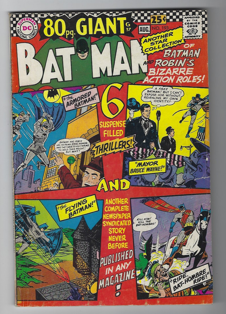 Batman #193 Nice 80 Page Giant Silver Age Superhero Vintage DC Comic 1967 VG+