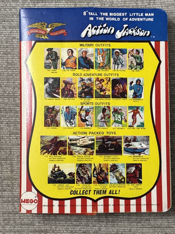 1971 MEGO ACTION JACKSON 8" FIGURE NEW IN BOX w/ included tattoos