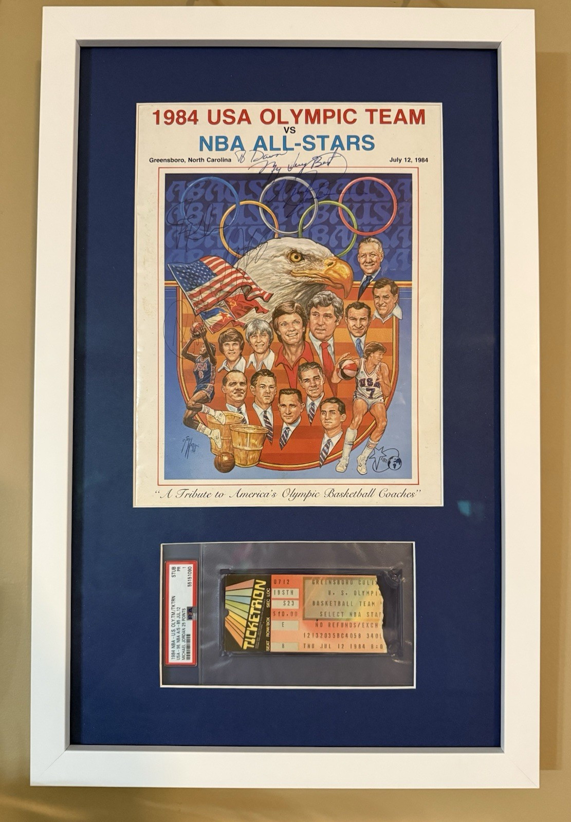 1984 Michael Jordan Signed USA Olympic Team vs. NBA All-Stars Program & Ticket