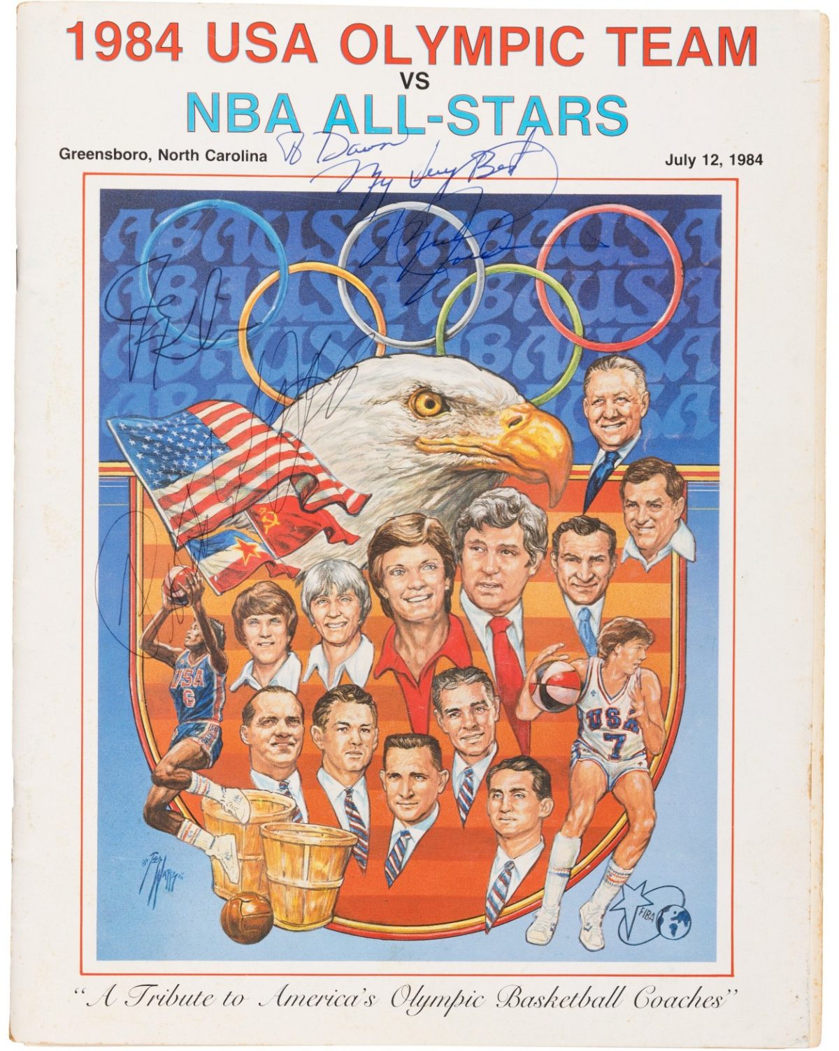 1984 Michael Jordan Signed USA Olympic Team vs. NBA All-Stars Program & Ticket