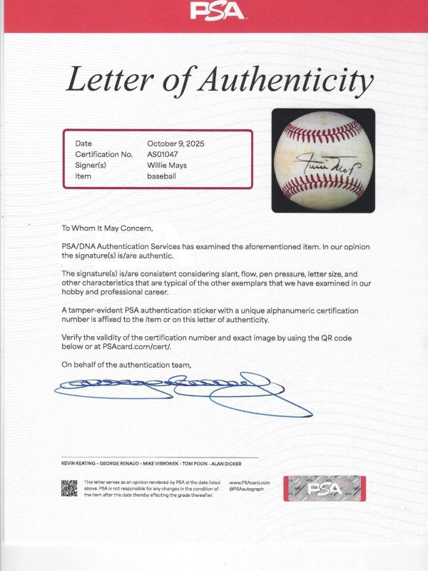Beautiful Willie Mays 1979 All Star Game Signed Baseball PSA DNA COA