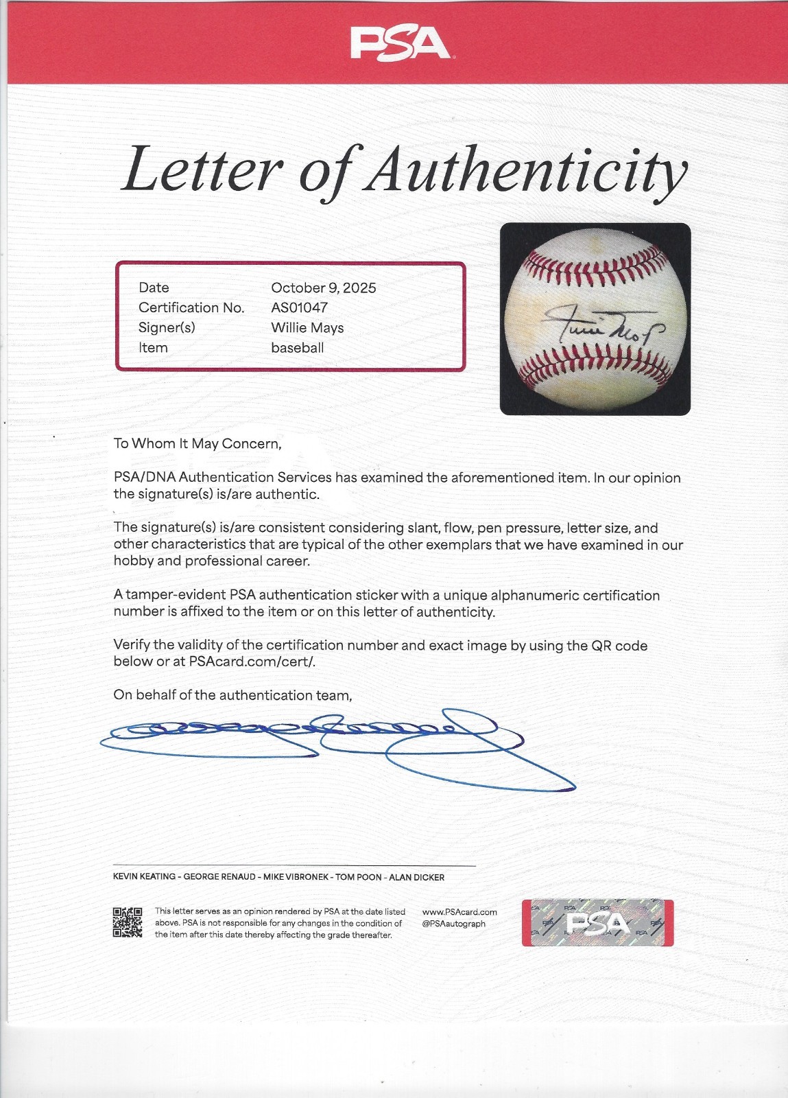 Beautiful Willie Mays 1979 All Star Game Signed Baseball PSA DNA COA