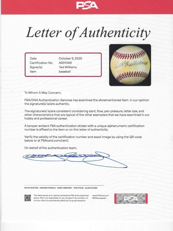 Ted Williams Signed Autographed Official 1979 50th All Star Game Baseball PSA