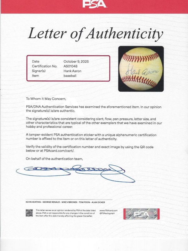 Hank Aaron Signed Autographed Official 1979 50th All Star Game Baseball PSA LOA