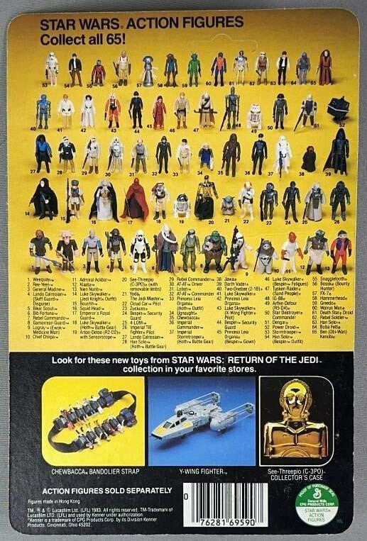 Star Wars ROTJ Chewbacca 65 back Unpunched 1983 Kenner Action Figure Cracked