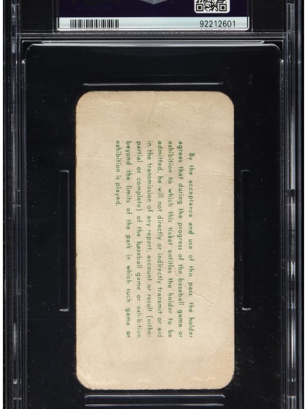 1940 Philadelphia A's Season Pass, PSA VG 3 - Jimmie Foxx 500 Home Run Season