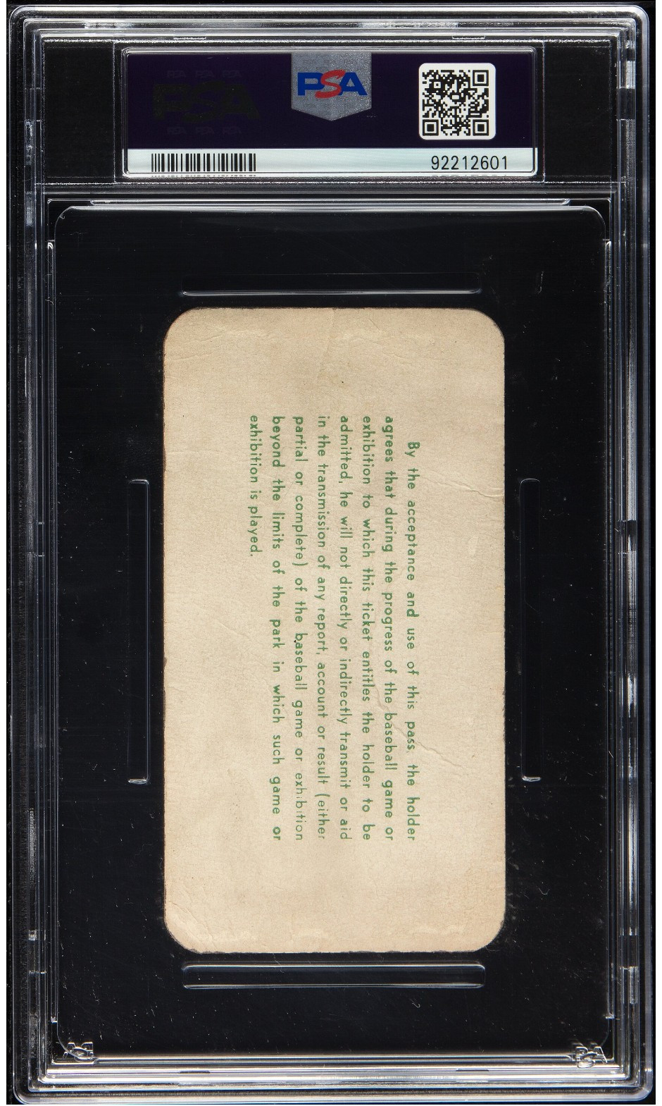 1940 Philadelphia A's Season Pass, PSA VG 3 - Jimmie Foxx 500 Home Run Season