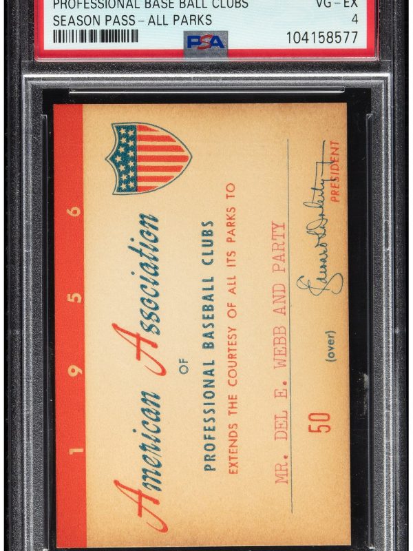 1956 American Association Season Pass, PSA VG-EX 4 - Roger Maris Jackie Robinson