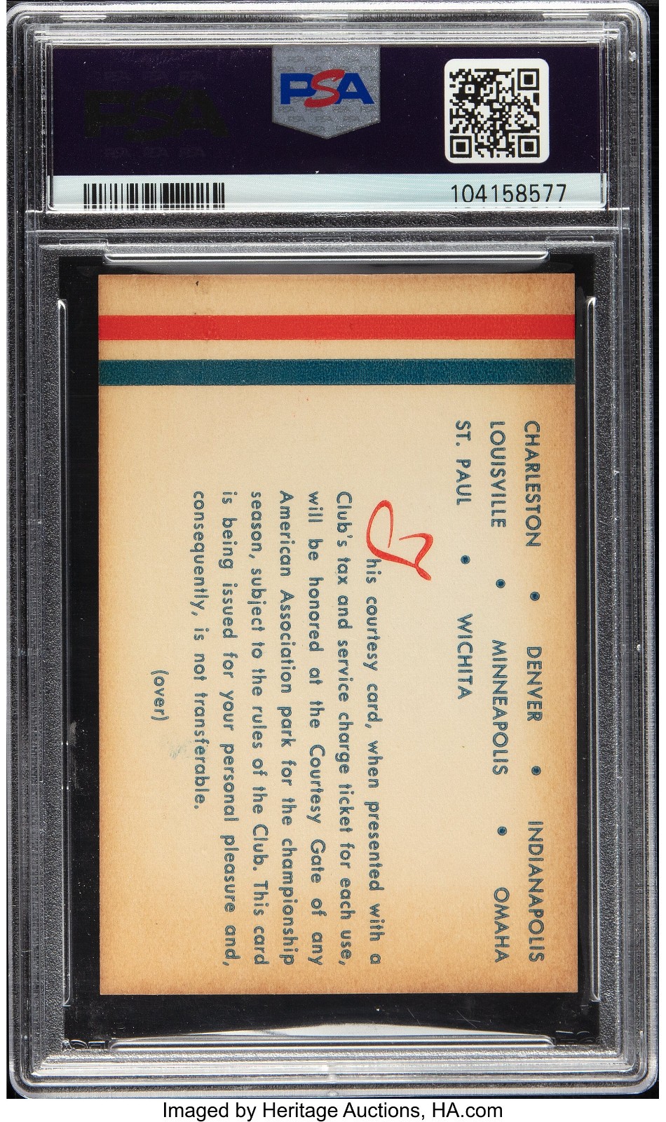 1956 American Association Season Pass, PSA VG-EX 4 - Roger Maris Jackie Robinson