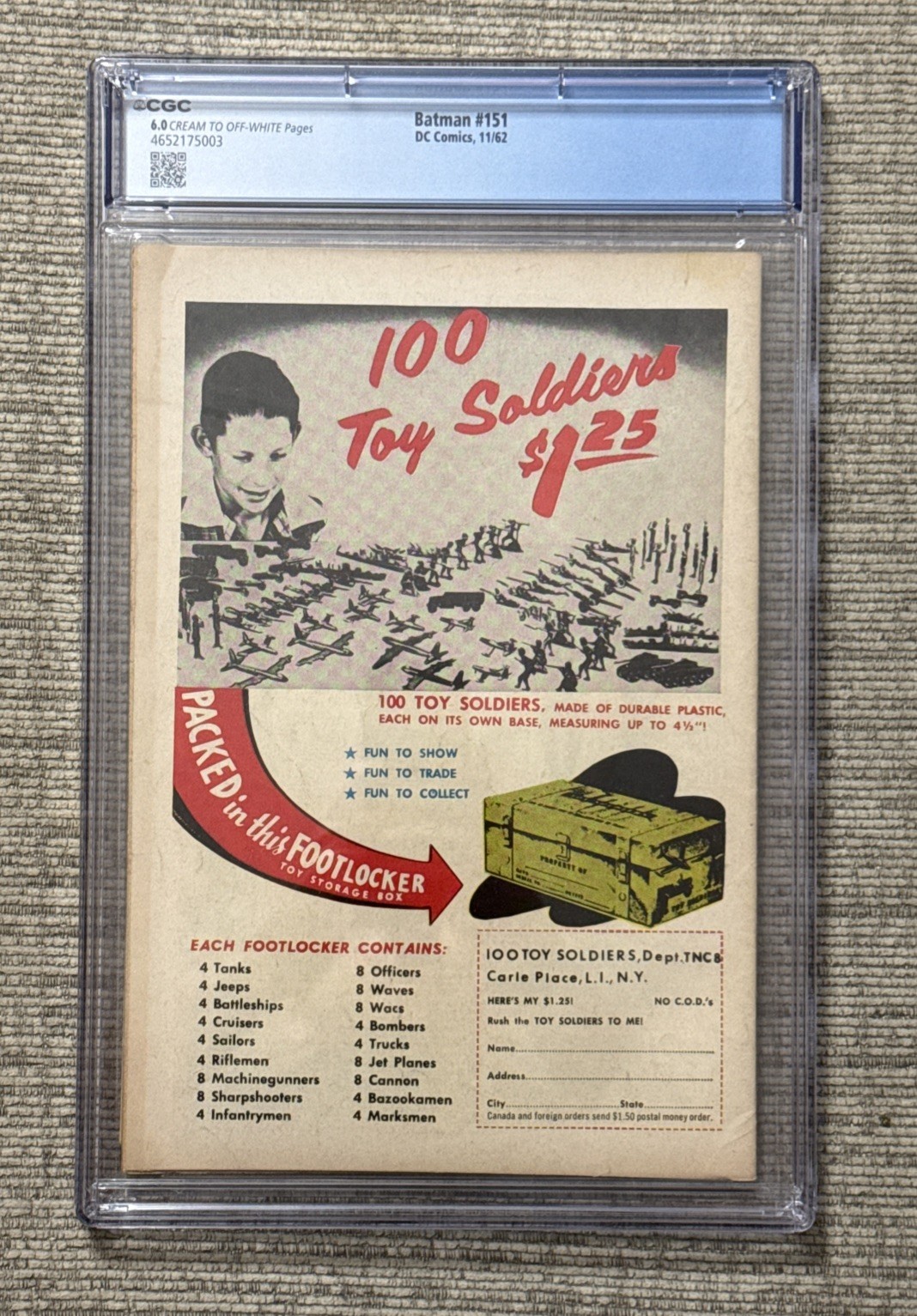 1962 DC Comics Batman #151 CGC 6.0. Bruce Wayne Identity Revealed Key Book