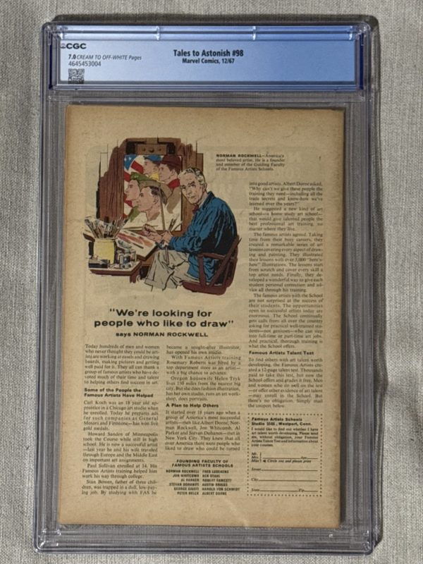 Tales to Astonish #98 CGC 7.0 (Marvel - 12/67) Hulk Sub-Mariner Off White Pages