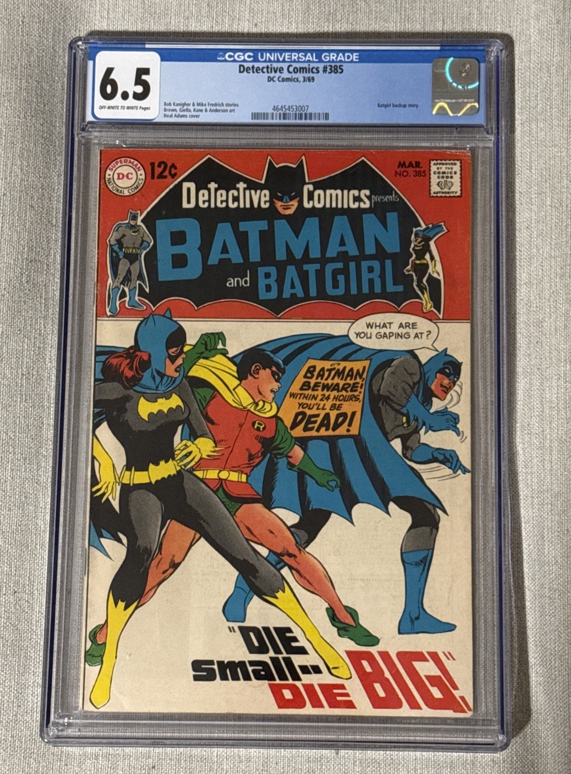 DETECTIVE COMIC #385, CGC 6.5, 1969, OW-W PGS, NEAL ADAMS COVER, EARLY BATGIRL!