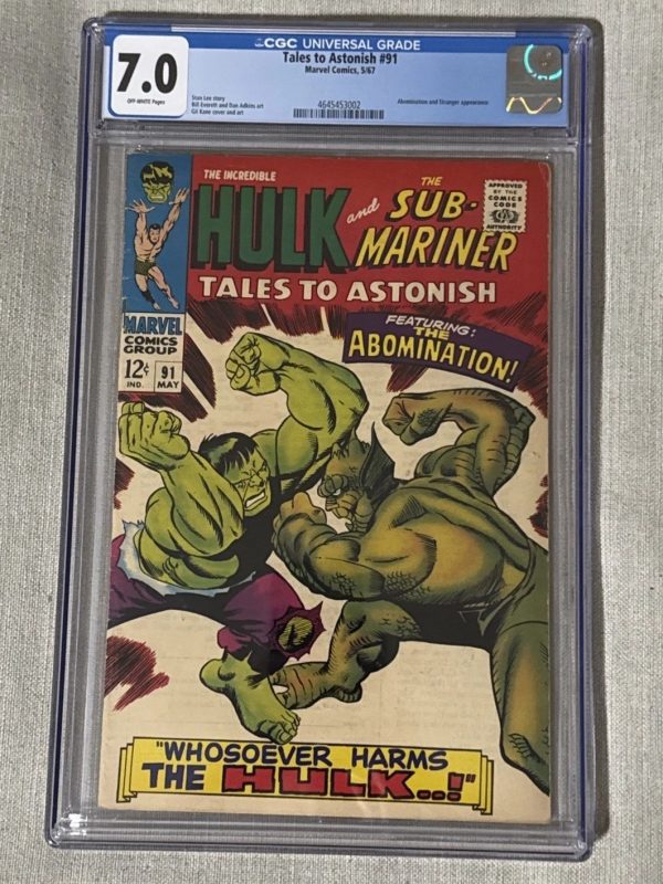 Tales to Astonish #91 CGC 7.0 Hulk vs. Abomination (2nd Appear.) 1967 Marvel