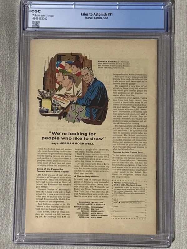 Tales to Astonish #91 CGC 7.0 Hulk vs. Abomination (2nd Appear.) 1967 Marvel