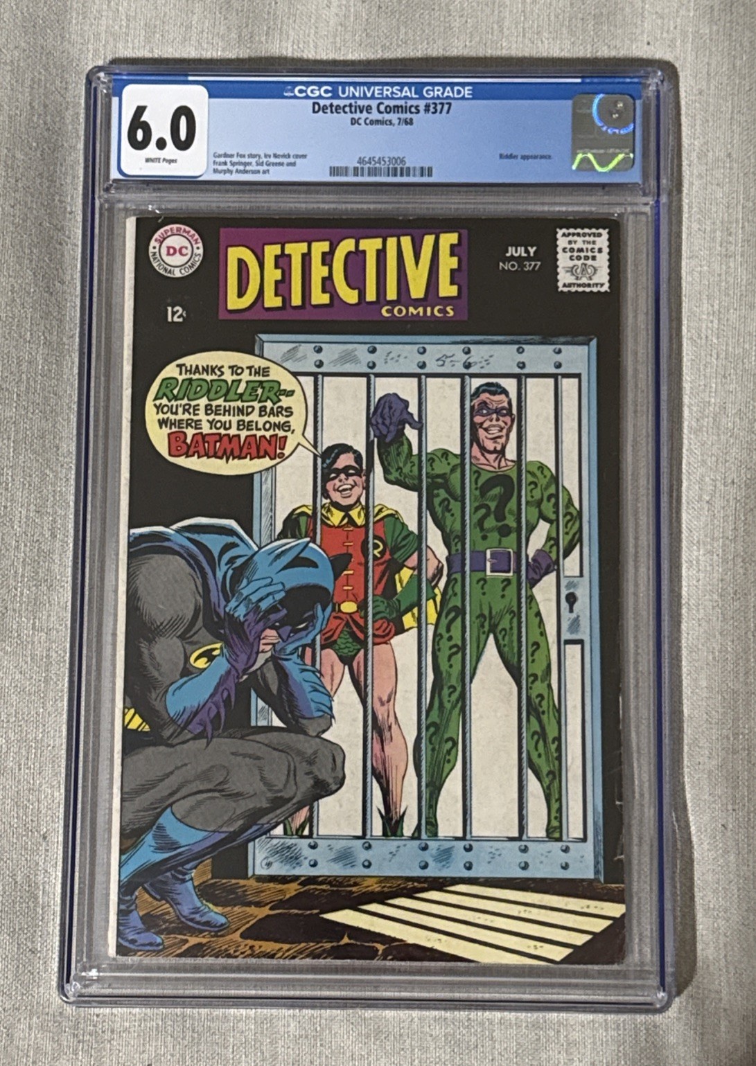 Detective Comics #377 (1968) DC Comics CGC 6.0 Riddler Just Graded