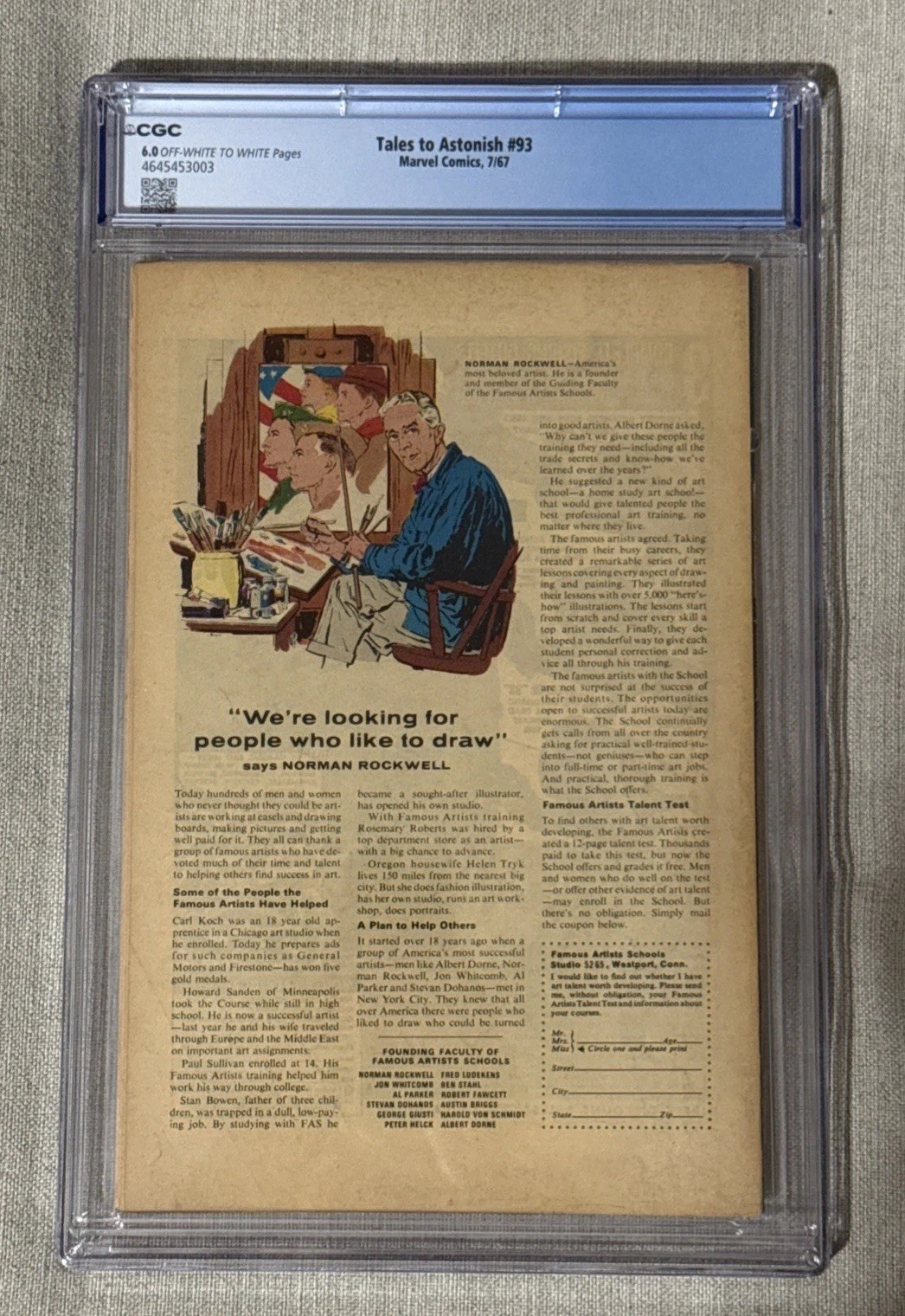 Tales to Astonish 93 CGC 6.0 1967 OFF-WHITE TO WHITE Hulk vs. Silver Surfer