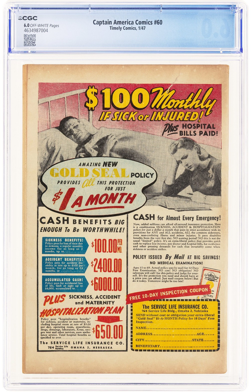 Captain America Comics #60 (Timely, 1947) CGC FN 6.0 Human Torch & Fly / Catman