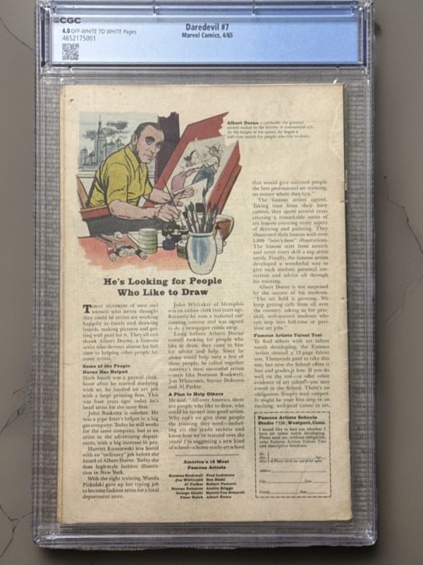DAREDEVIL #7 1st Red Costume Silver Age Marvel Comics 1965 CGC 4.0 White Pages