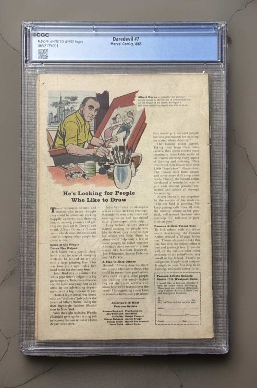 DAREDEVIL #7 1st Red Costume Silver Age Marvel Comics 1965 CGC 4.0 White Pages