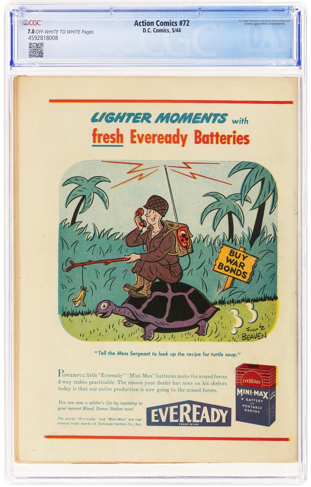 Action Comics #72 (DC, 1944) CGC FN/VF 7.0 GOLDEN AGE Wayne Boring Cover
