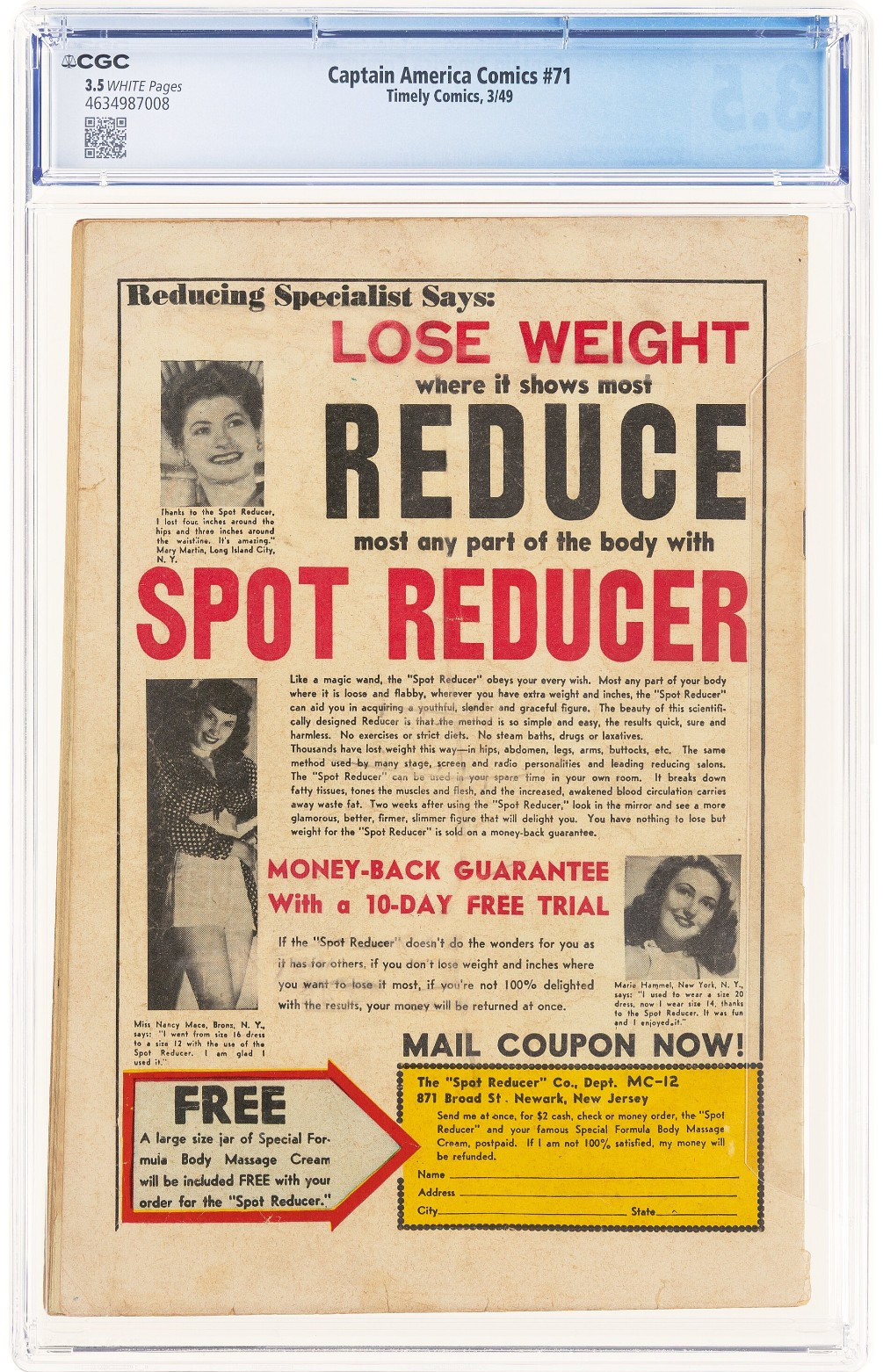 Captain America Comics #71 CGC 3.5 1949 Last Golden Age BUCKY 1st Trickster App