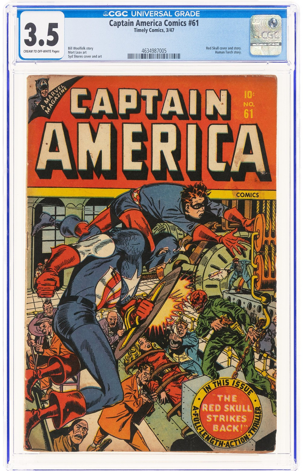 Captain America Comics #61 CGC 3.5 Timely 1947 Red Skull Bondage Golden Age